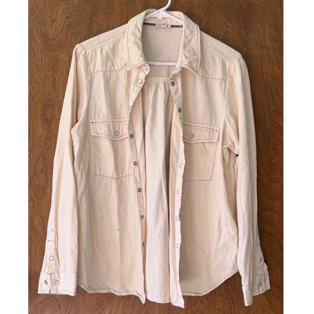 Pilcro sz M White Western Denim Button Up Shirt Minimalist Normcore Streetwear - Picture 3 of 10